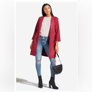 Faux Suede Long Blazer from Shoedazzle, Burgundy, Size L